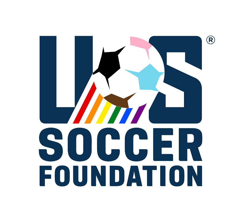 U.S. Soccer Foundation logo in navy that incorporate colors of Pride flag