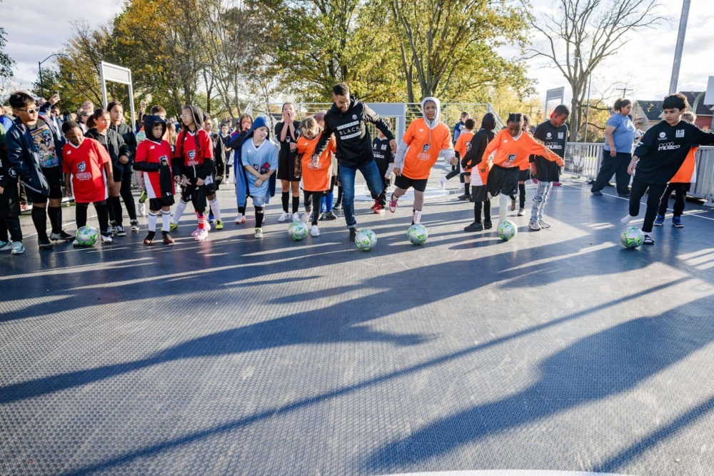 Action shot of the first kick at the Cleveland mini-pitch