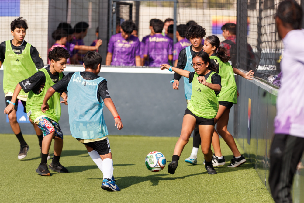 Kids playing soccer on the mini-pitch at the 2025 LA Unity Cup